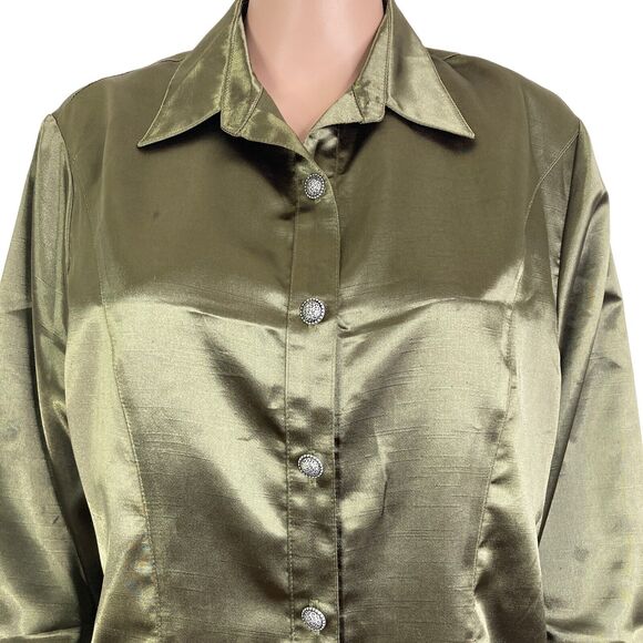 vintage aurora designs shirt womens large Olive Satin button Front - Picture 8 of 12